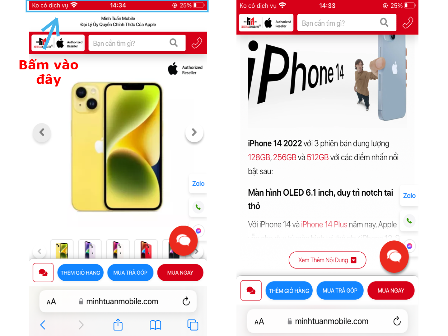 Cuộn lên đầu trang safari