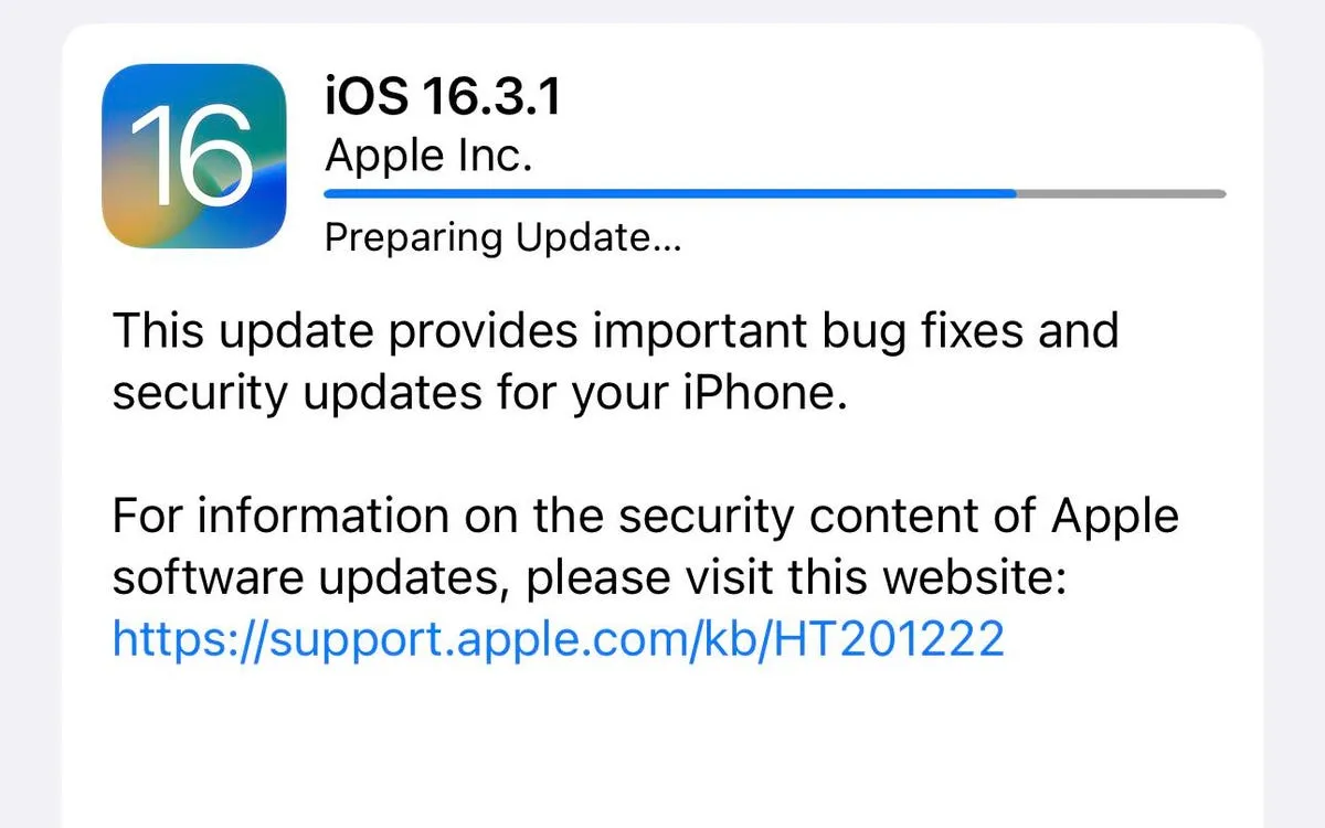 nâng cấp hệ điều hành ios 16.3.1
