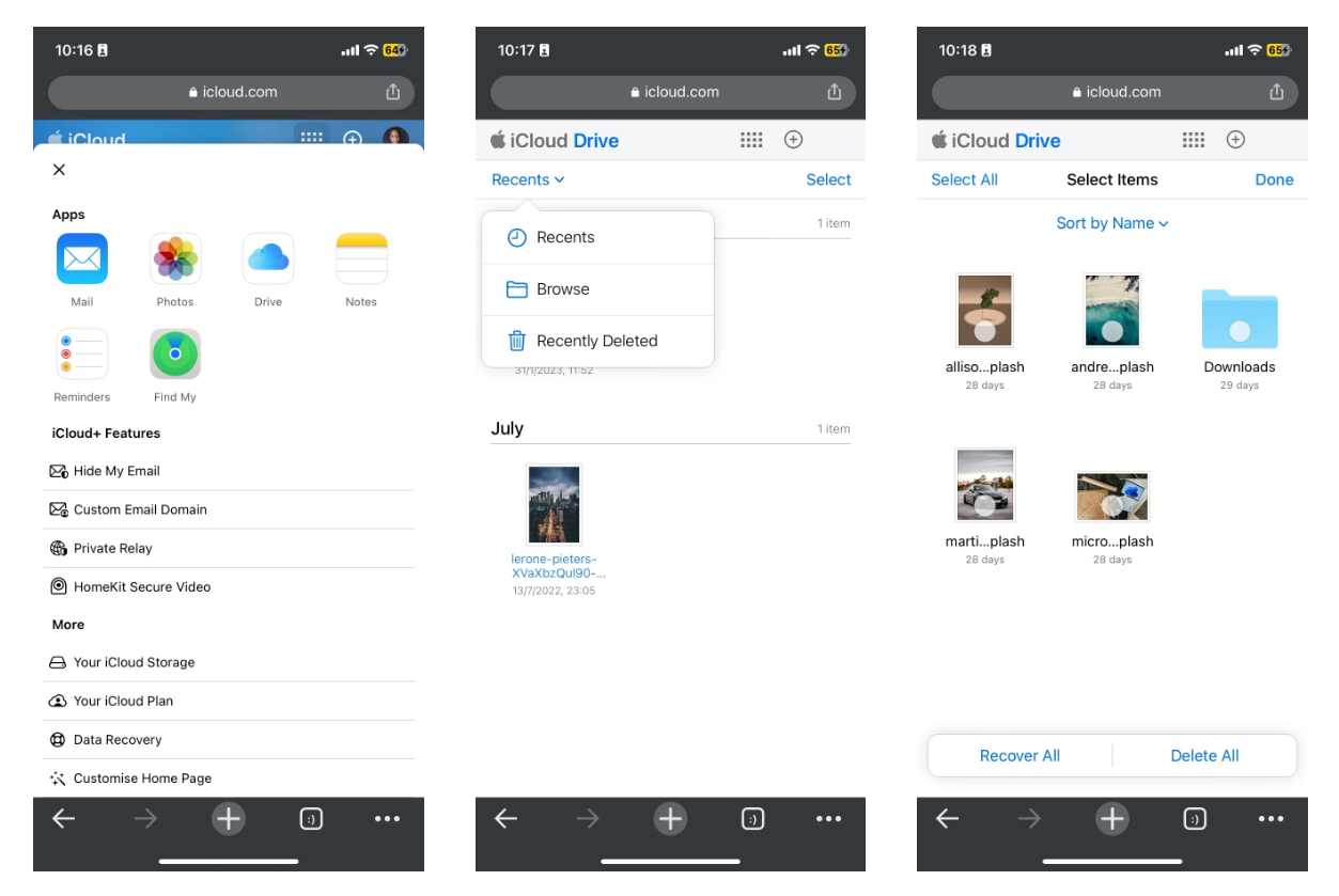 Khôi phục dữ liệu trên web icloud