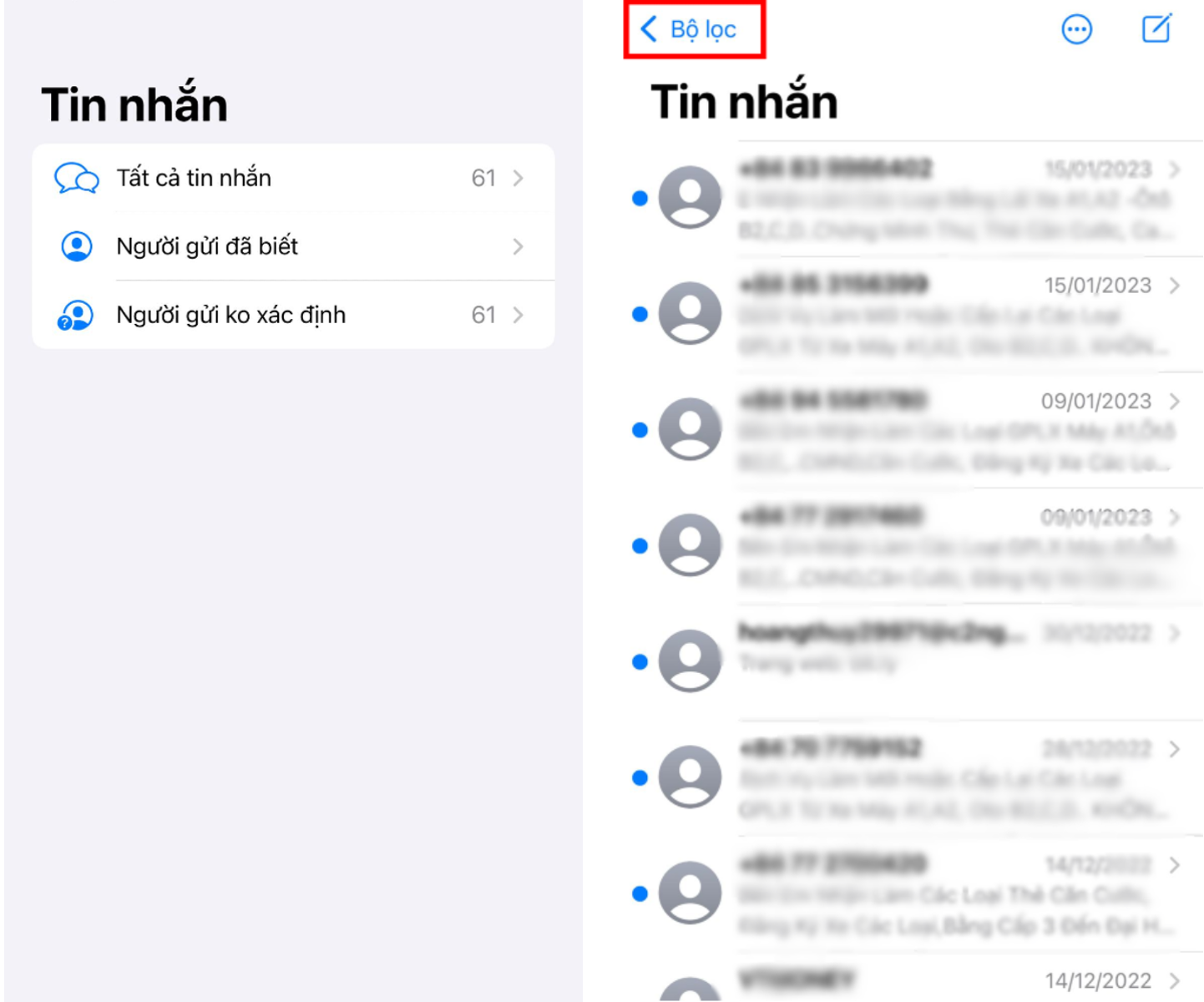 Lọc tin nhắn trên iPhone
