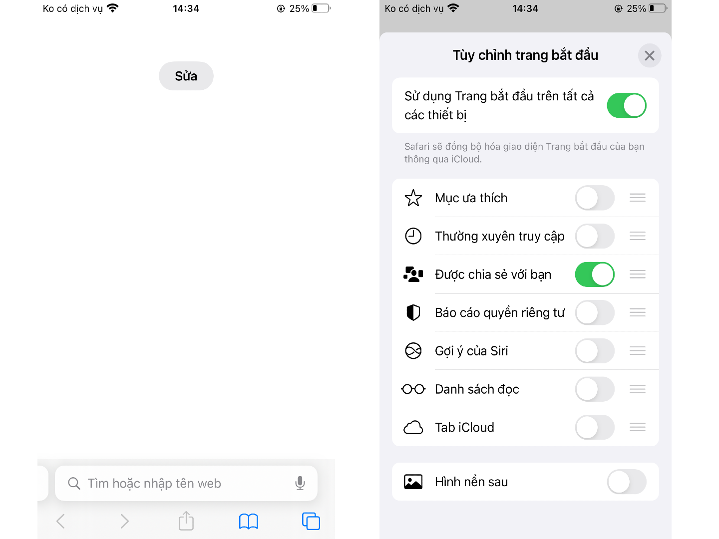 đơn giản hoá trang Tab mới safari