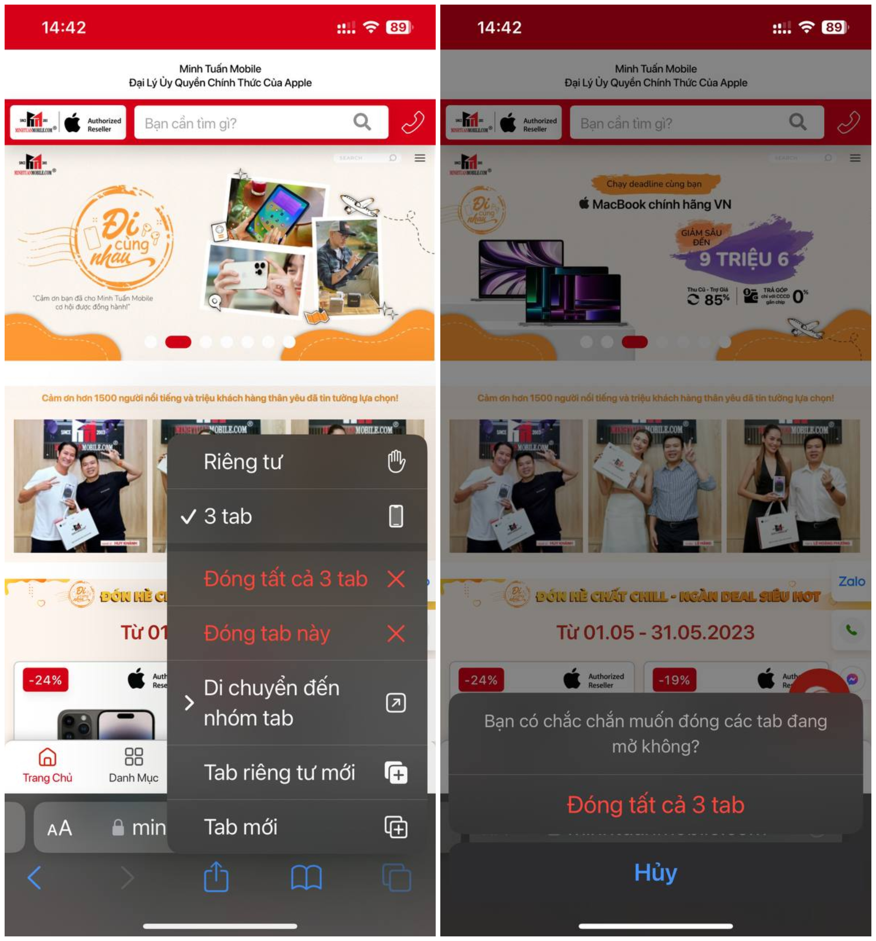 đóng tất cả các tab trên trình duyệt safari.webp