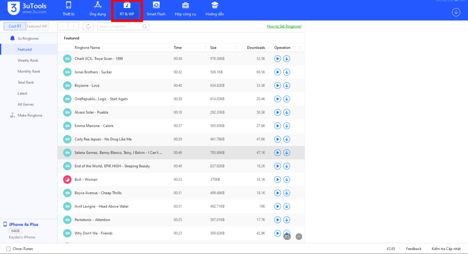 Phần mềm 3utool nhạc chuông