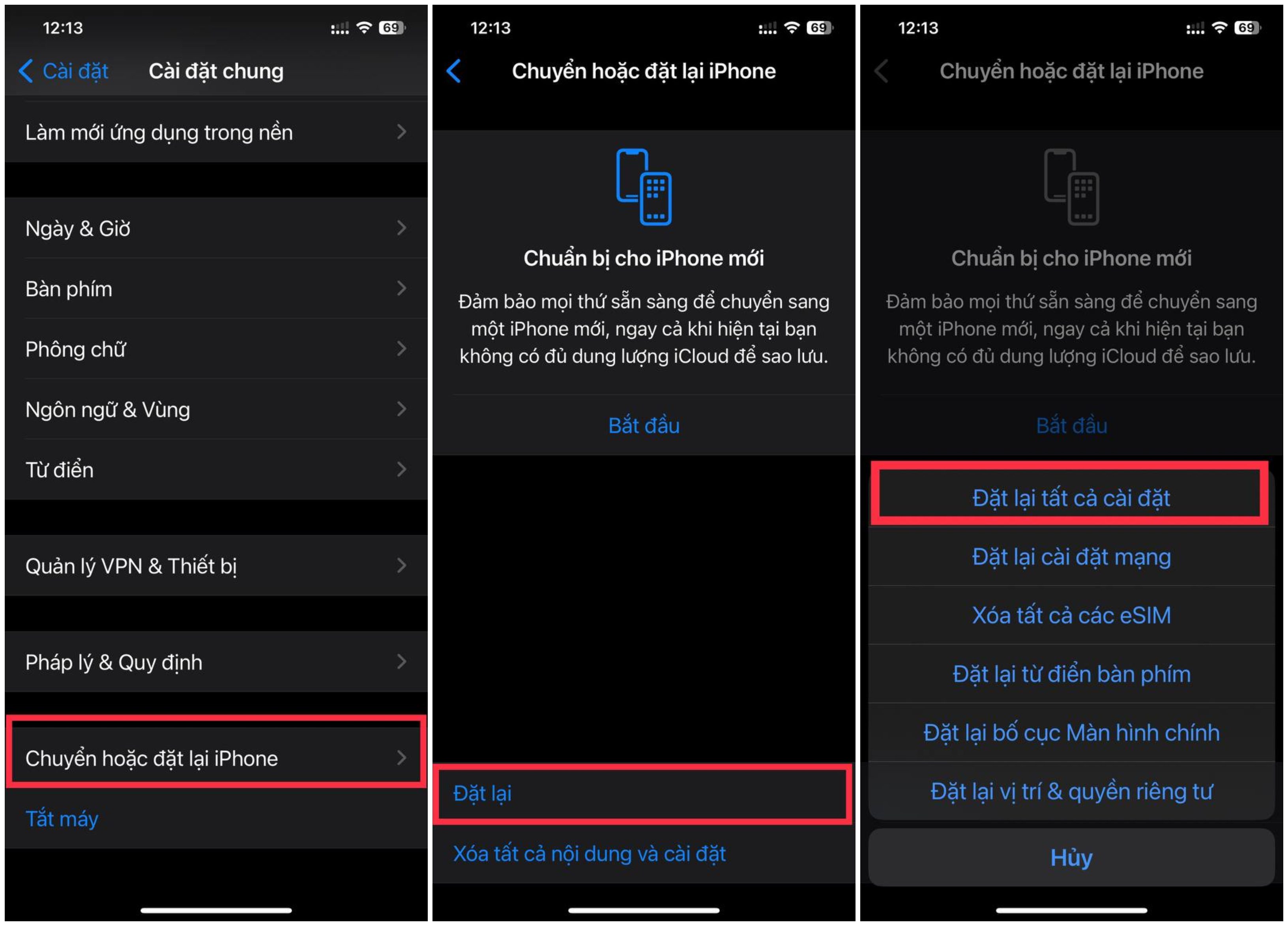  Đặt lại tất cả các cài đặt