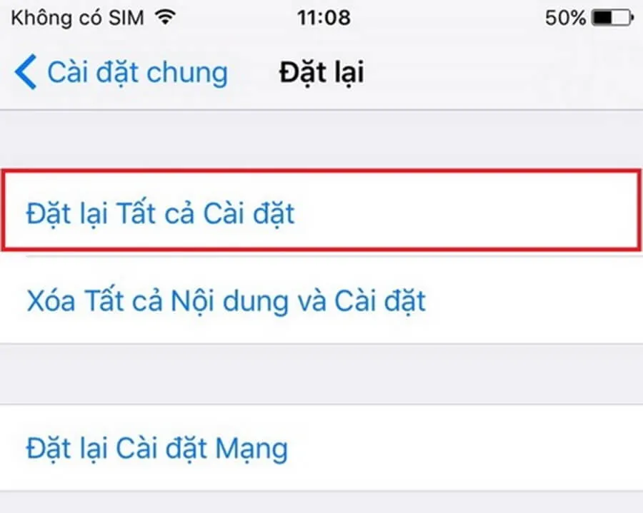 đặt lại tất cả cài đặt iphone
