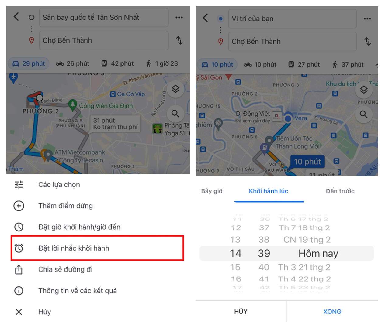 đặt lời nhắc khởi hành google map