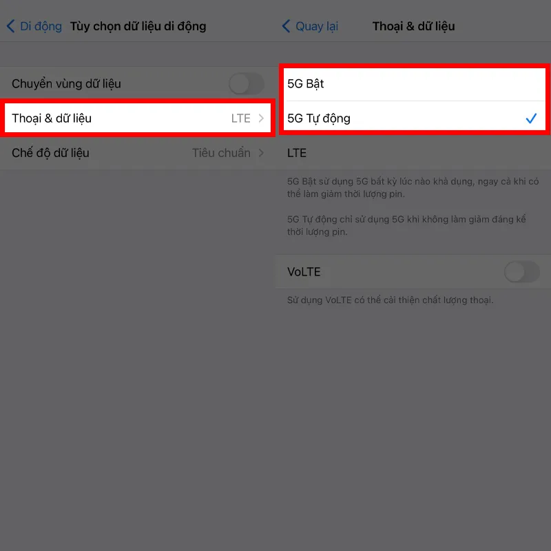tắt kết nối 5g iphone