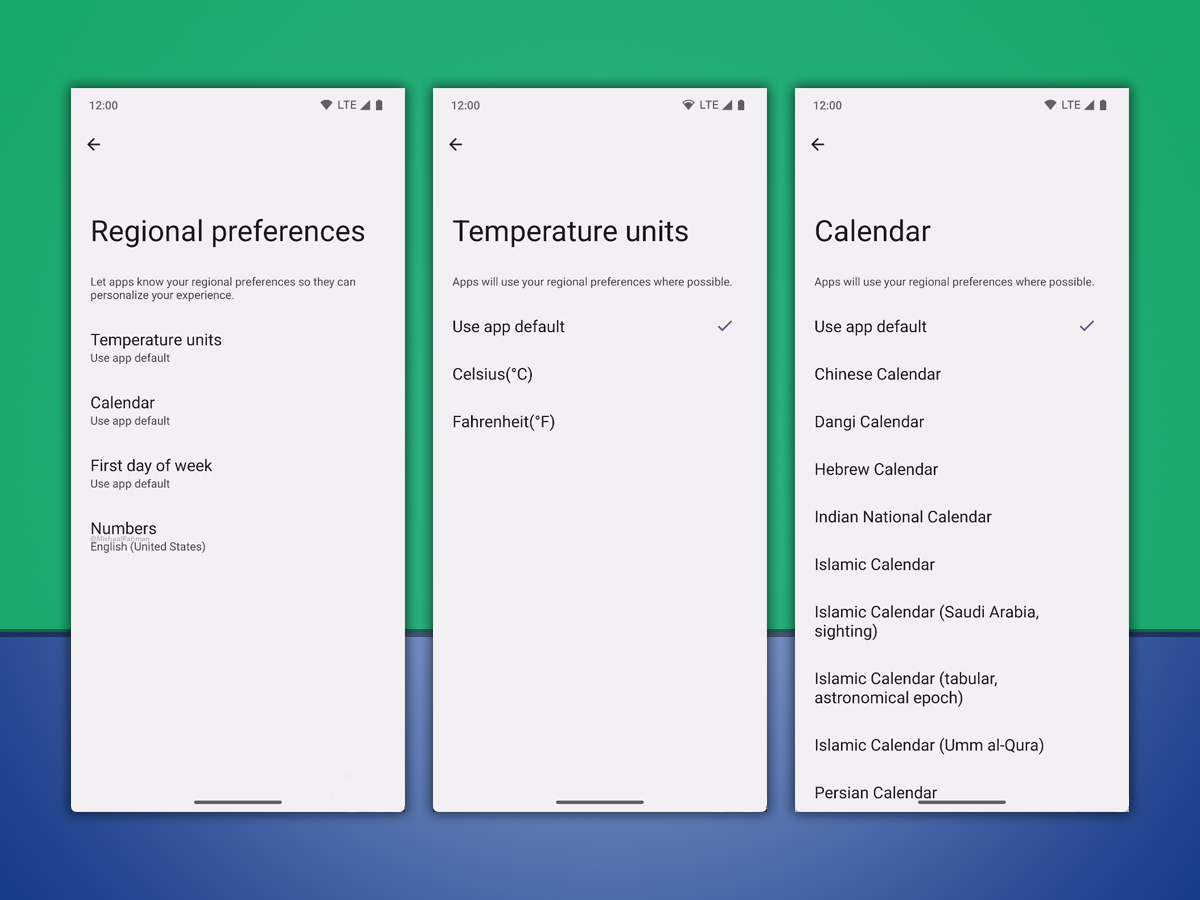 tùy chọn khu vực trên android 14