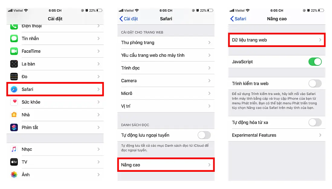  xóa dữ liệu trang web cụ thể khỏi Safari