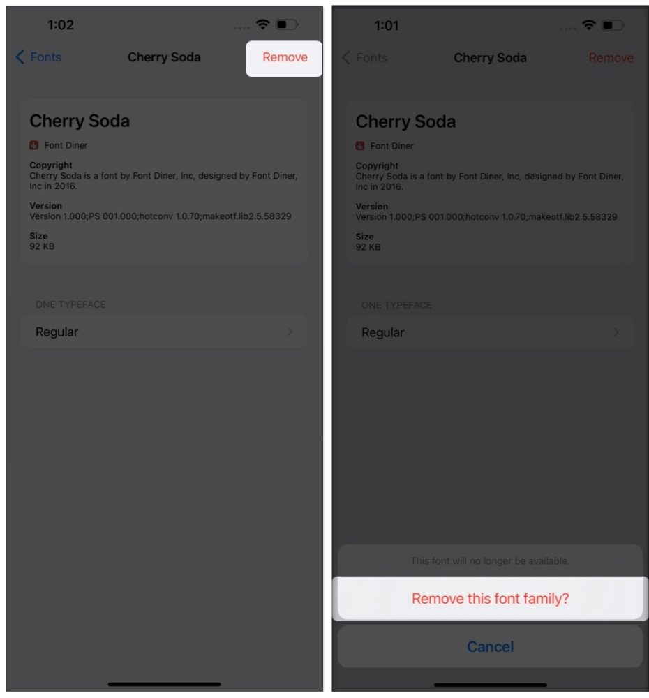 xoá font chữ iphone