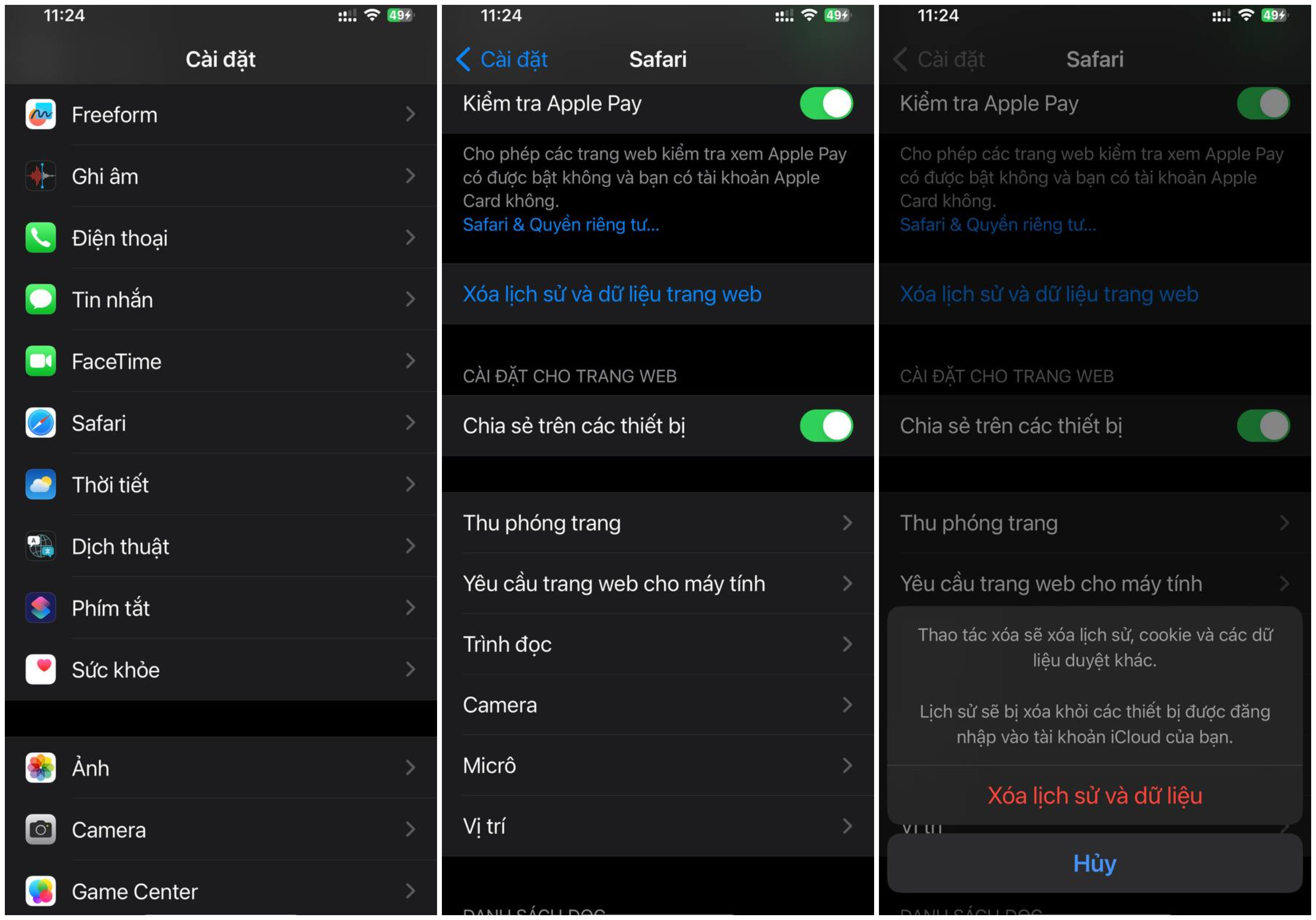 Xóa lịch sử duyệt web và dữ liệu