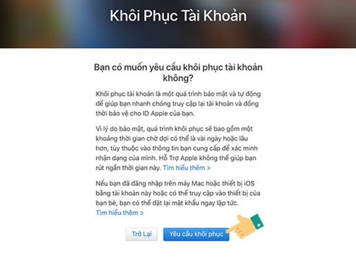 Khôi phục tài khoản iCloud qua máy tính
