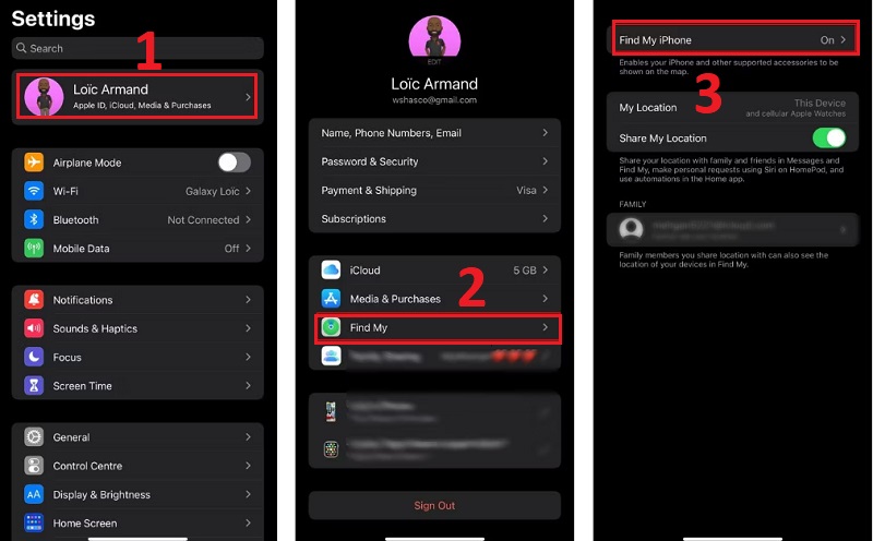 Không kích hoạt chức năng Find My