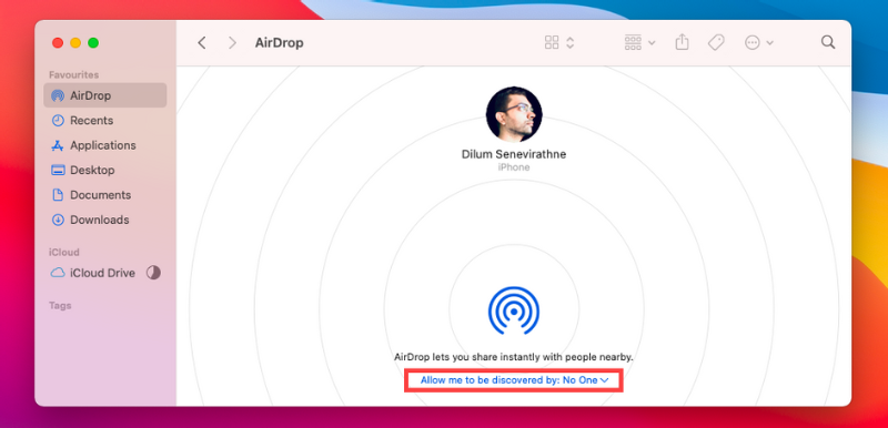 ngắt kết nối airdrop