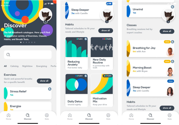 Ứng dụng Breathwrk có những lớp học được thiết kế để giúp giảm bớt lo lắng và căng thẳng bằng cách thở