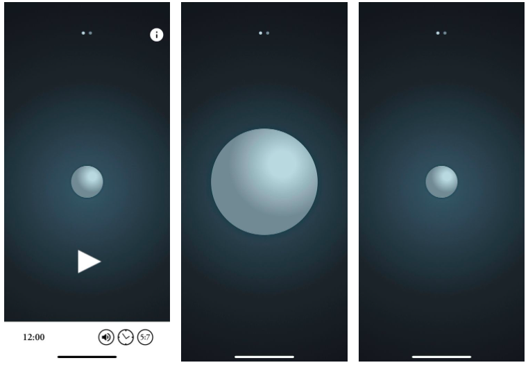 Ứng dụng Breathing khuyến khích bạn đồng bộ hơi thở của mình với hoạt ảnh của một quả cầu bạc đang lớn dần lên
