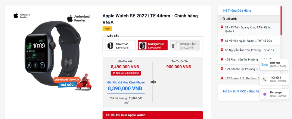 TOP 4: Apple Watch SE 2022 LTE 44mm - Chính hãng VN/A