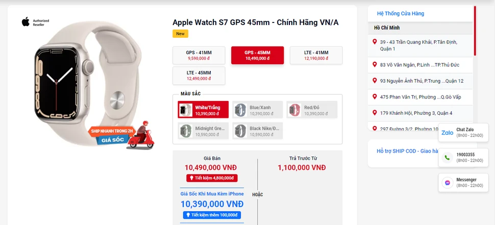 TOP 3: Apple Watch S7 GPS 45mm - Chính Hãng VN/A