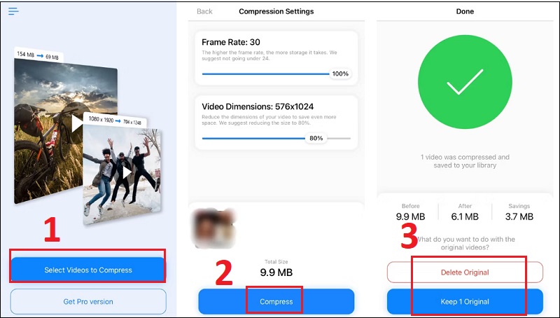 Cách dùng phần mềm Compress Videos & Resize Video đển nén video trên iphone 