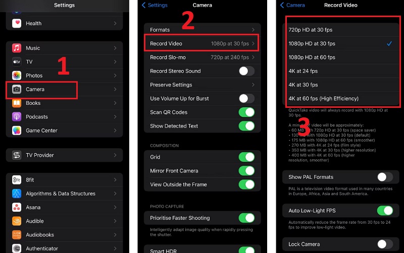 Thiết lập quay video với độ phân giải nhỏ trên iphone 
