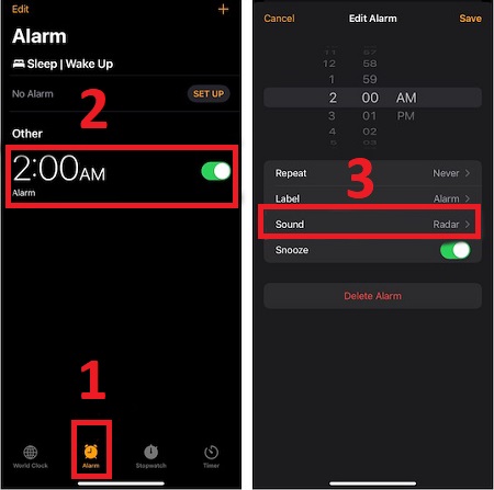 chọn đồng hồ mà bạn muốn thiết lập âm thanh rung > chọn Âm thanh (Sound). 