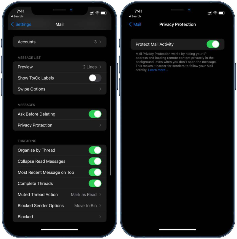 bảo mật mail ios 15