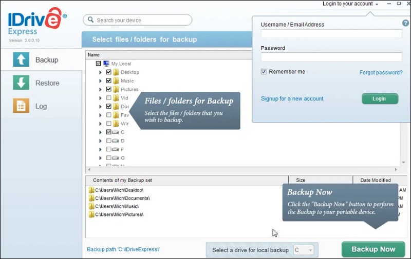 Ứng dụng dịch vụ lưu trữ đám mây iDrive