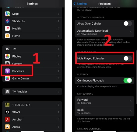 Ẩn các tệp nhạc đã nghe