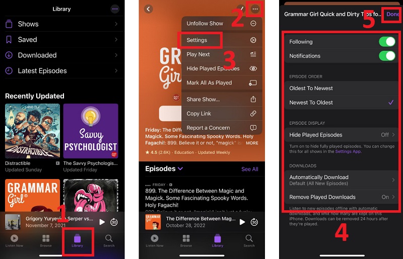 Tùy chỉnh cài đặt Podcast 
