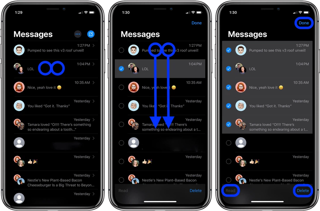 Chọn nhiều tin nhắn bằng 2 ngón tay