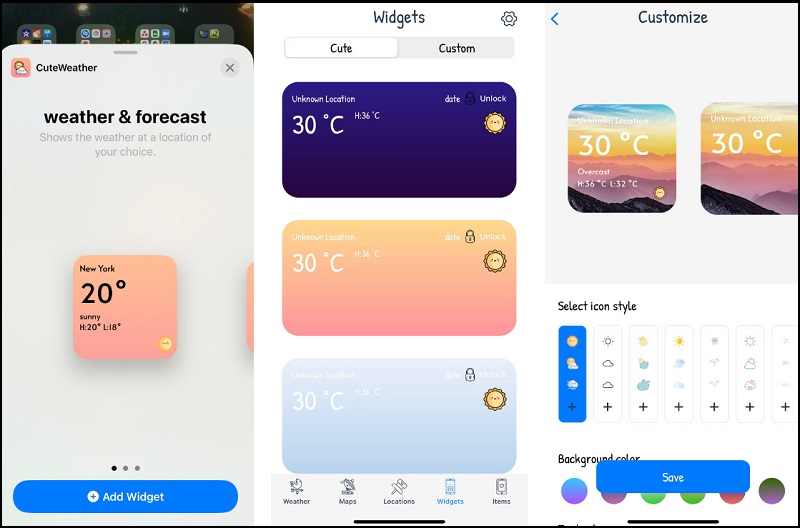 CuteWeather trên iPhone 