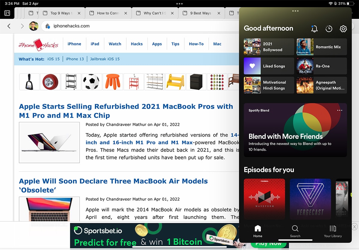 Giữ một ứng dụng mở trong Slide Over