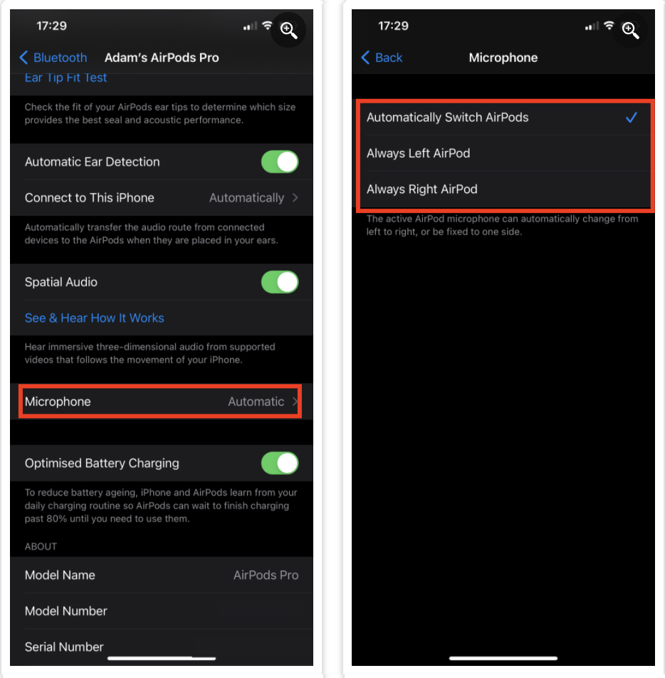 Thay đổi micrô của AirPod được sử dụng