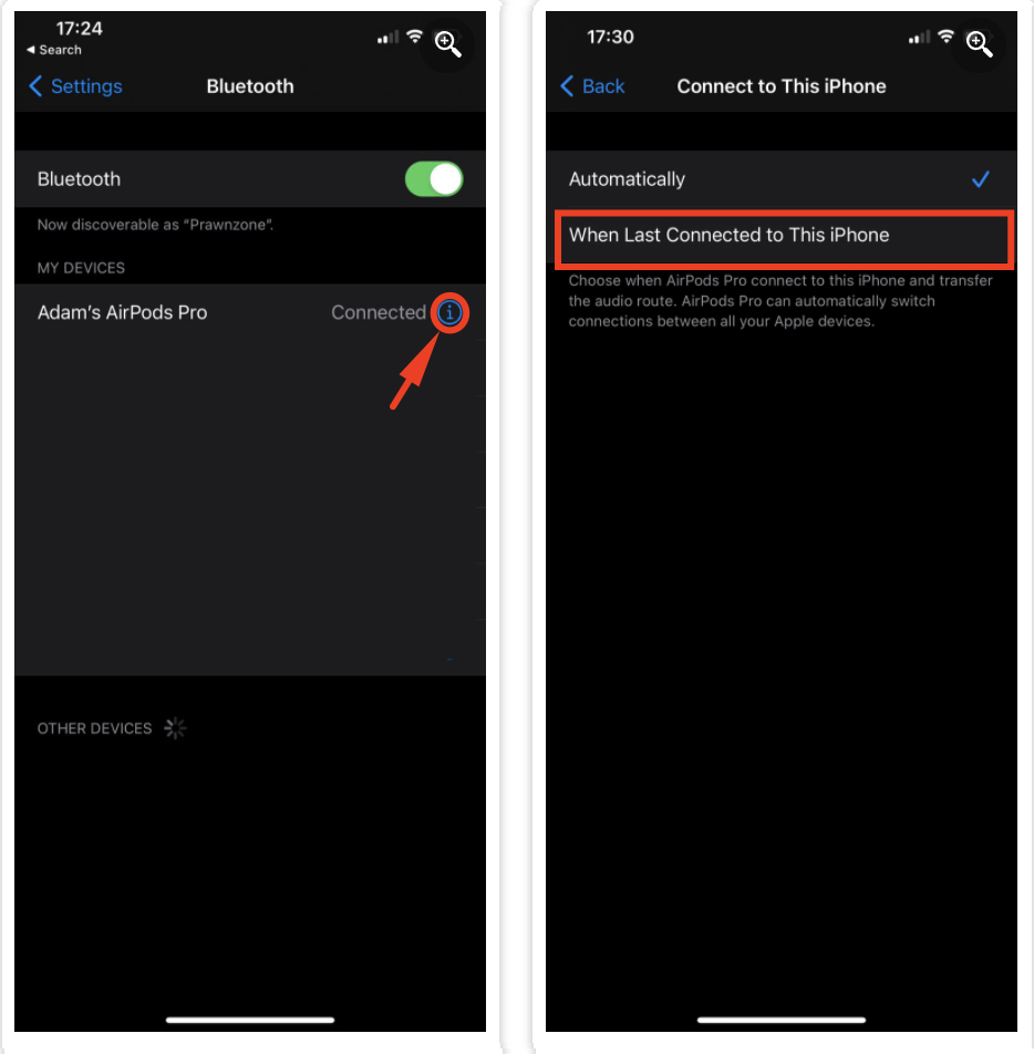 Bật hoặc tắt tính năng chuyển đổi tự động của AirPods Pro
