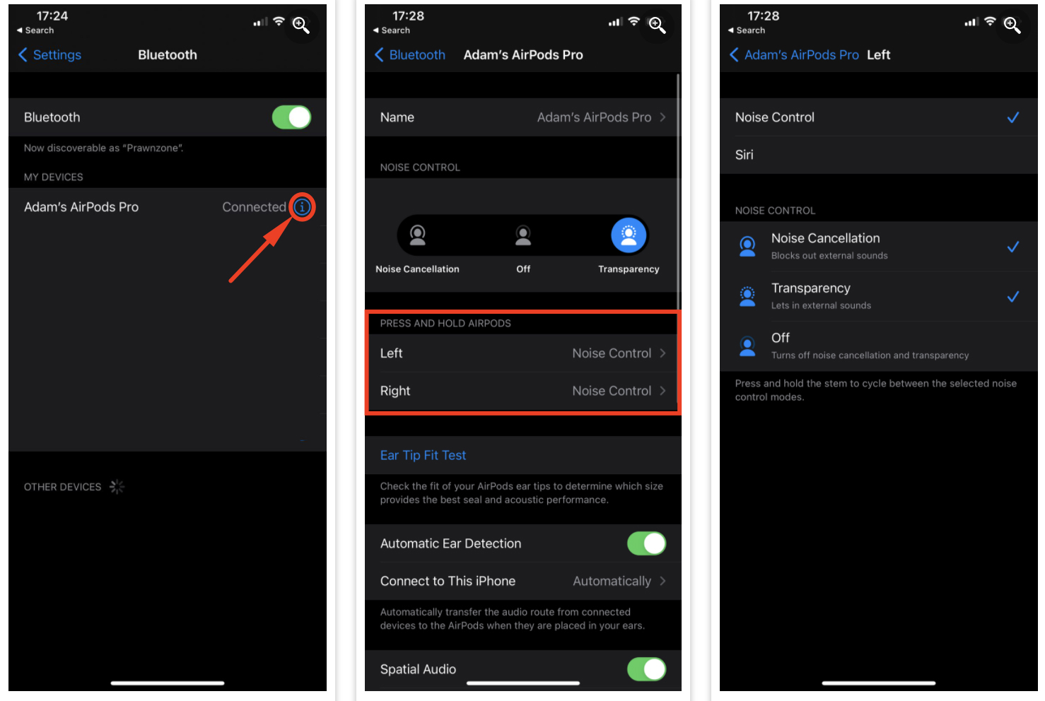 Nhấn và giữ để tinh chỉnh trên AirPods Pro