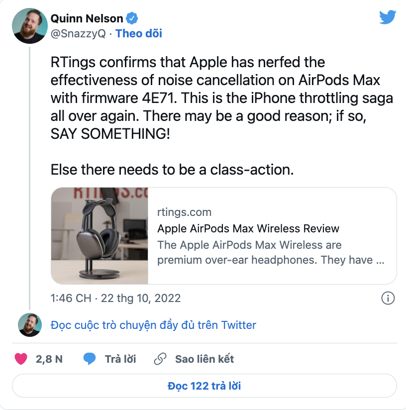 hệ thống ANC (khử tiếng ồn chủ động) của AirPods Pro kém hơn một chút.