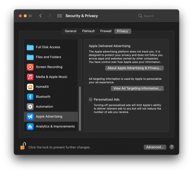 Turn Off Personalized Ads Mac