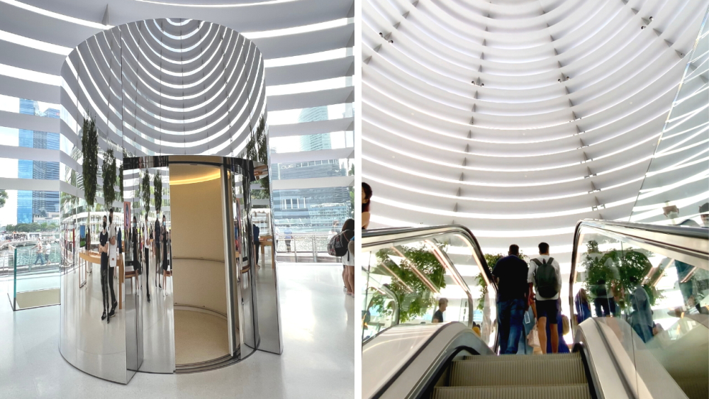 Bước vào Apple Marina Bay Sands từ thang máy hoặc thang cuốn từ Tầng B2