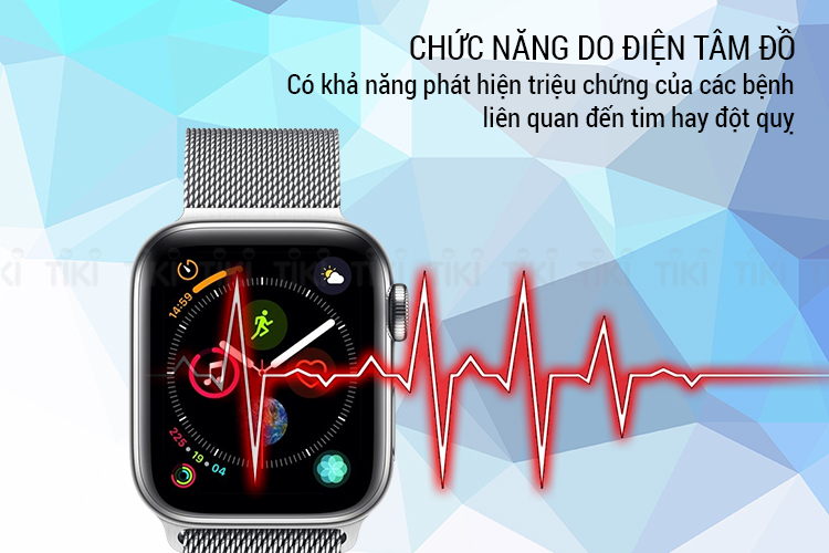 Apple Watch S4  được kế thừa những tính năng về chăm sóc sức khỏe cho người dùng. Ngoài ra, với việc được trang bị thêm cảm ứng điện tâm đồ, thiết bị còn cho phép người dùng theo dõi để có thể phát hiện nguy cơ mắc các bệnh lý tim mạch khi cần thiết. Để kích hoạt ECG, bạn chỉ cần đặt tay lên nút xoay Digital Crown trong khoảng 30 giây.