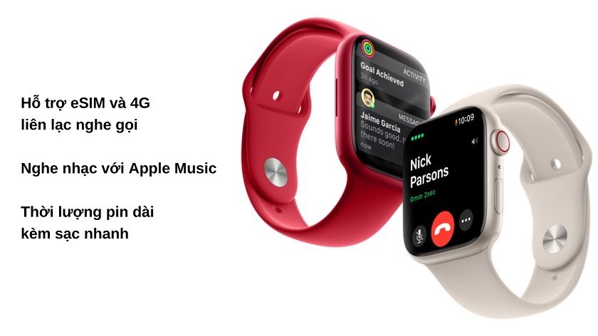 Apple Watch S7 LTE 41mm - Viền thép dây cao su nhận thông báo và nhắn tin độc lập