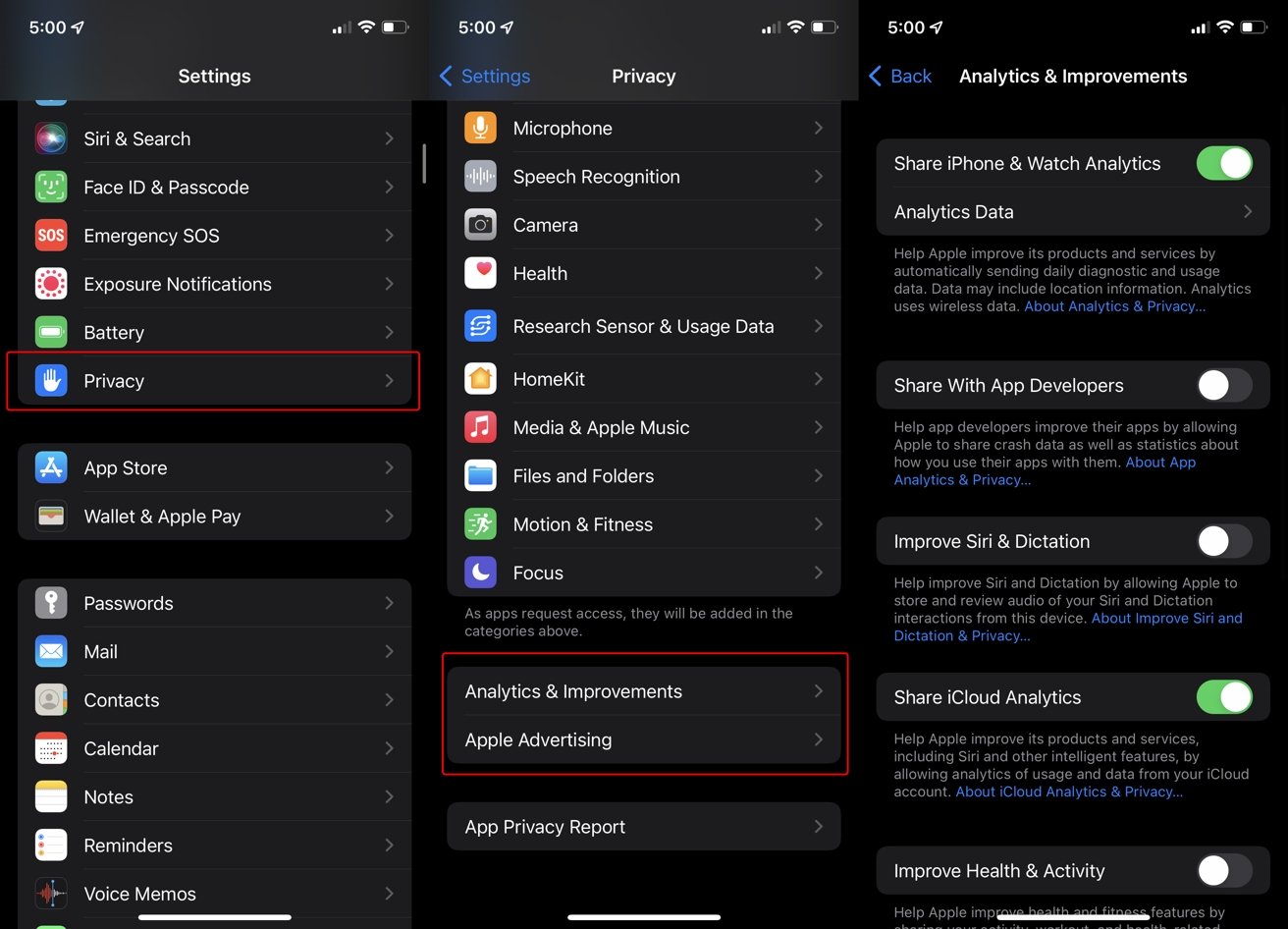 Bạn có thể chỉnh sửa loại dữ liệu mà Apple có thể thu được từ bạn bằng các tùy chọn này. Hình 9