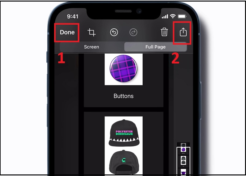 Lưu hình ảnh vừa mới chụp màn hình cuộn 