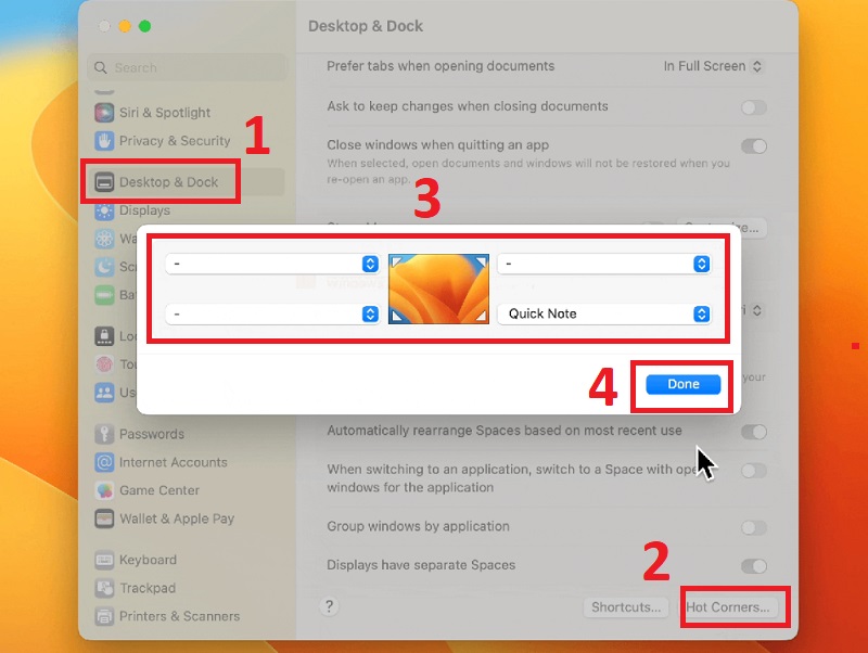 Cách thiết lập Quick Note từ hệ điều hành macOS Ventura trở lại đây