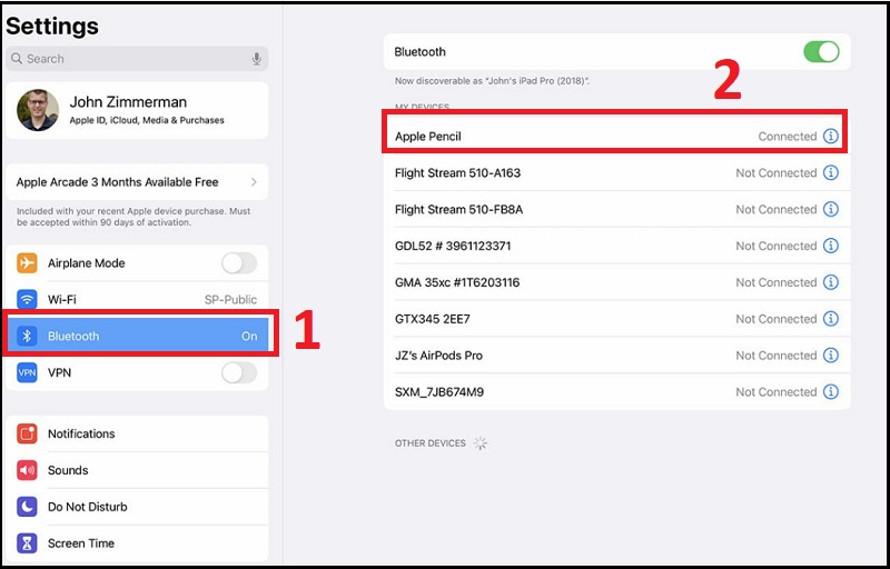 Dùng kết nối Bluetooth trên iPad tìm Apple Pencil bị thất lạc 