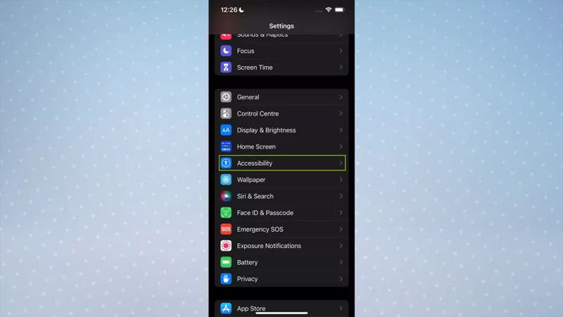 Ứng dụng Cài đặt iOS có hỗ trợ tiếp cận được đánh dấu