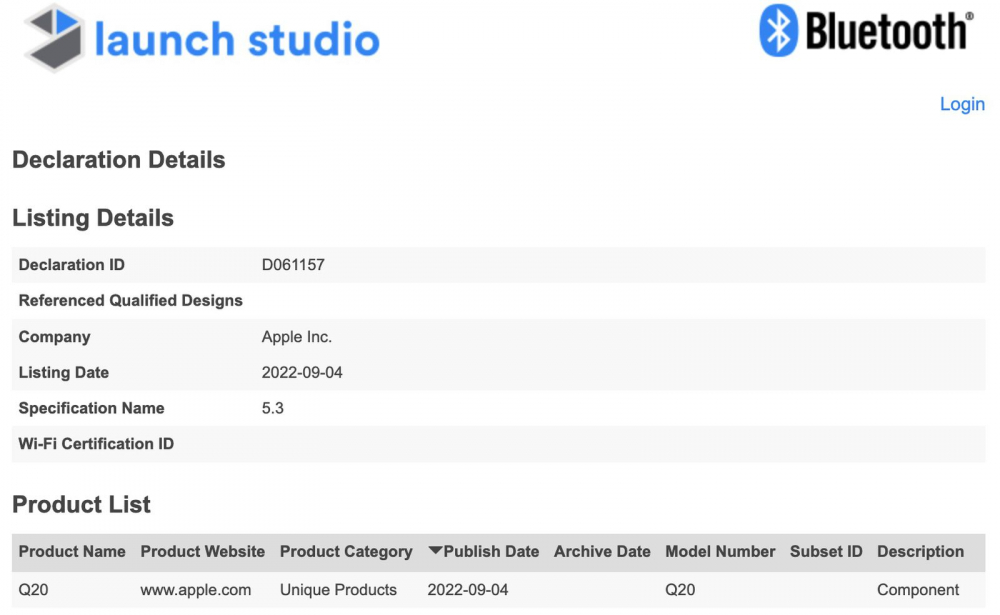 Bluetooth SIG Apple Bluetooth 5 3 Nộp hồ sơ