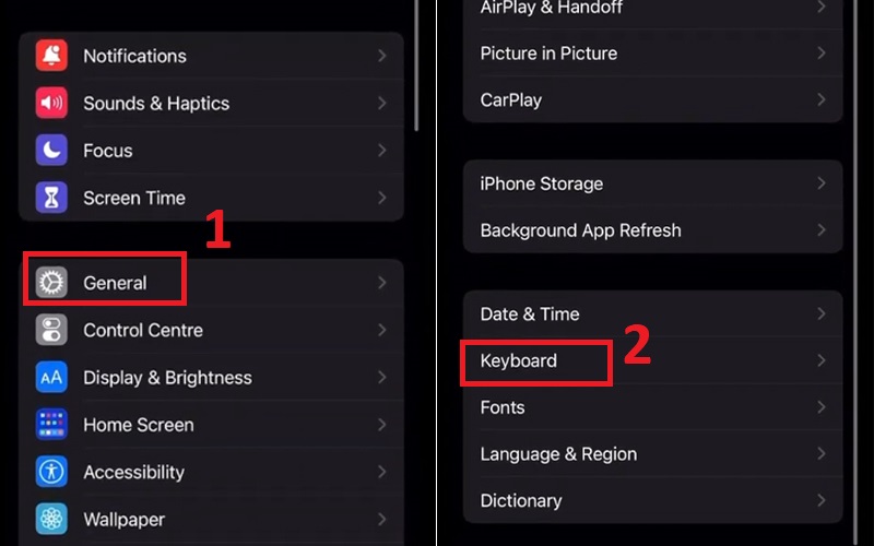 chọn Cài đặt chung (General) > chọn Bàn phím (Keyboard)