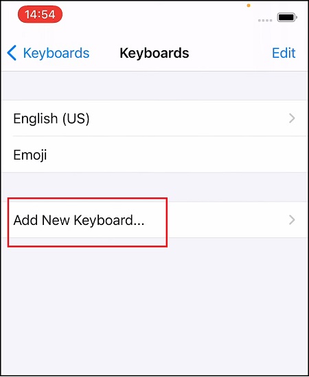 Chọn Bàn phím (Keyboard) > chọn Thêm bàn phím mới (Add New Keyboard)