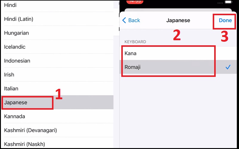 chọn kiểu bàn phím tiếng Nhật (Romaji) hoặc tiếng Nhật (Kana)