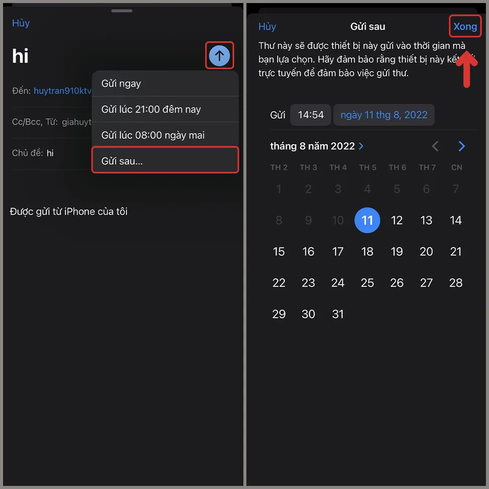 Cách cài đặt giờ gửi mail trên iPhone 2